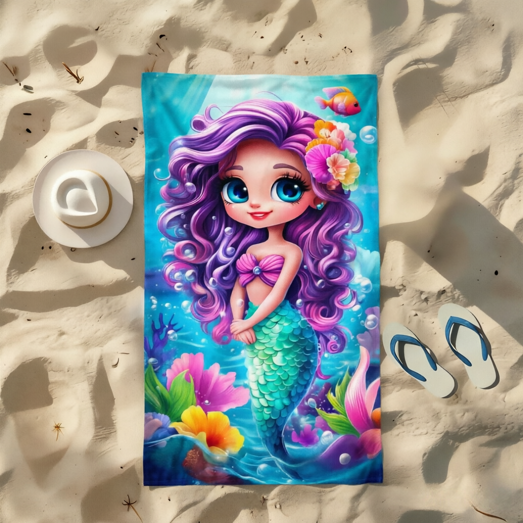 Yoga Fitness Holiday - 1pc Mermaid Themed Beach Towel, Unisex