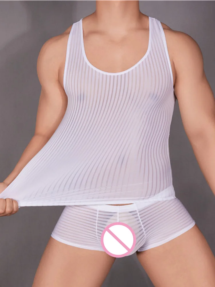 Stripe Sheer Men's Vest Sexy H - Yoga Fitness Club 리뷰 및 가격