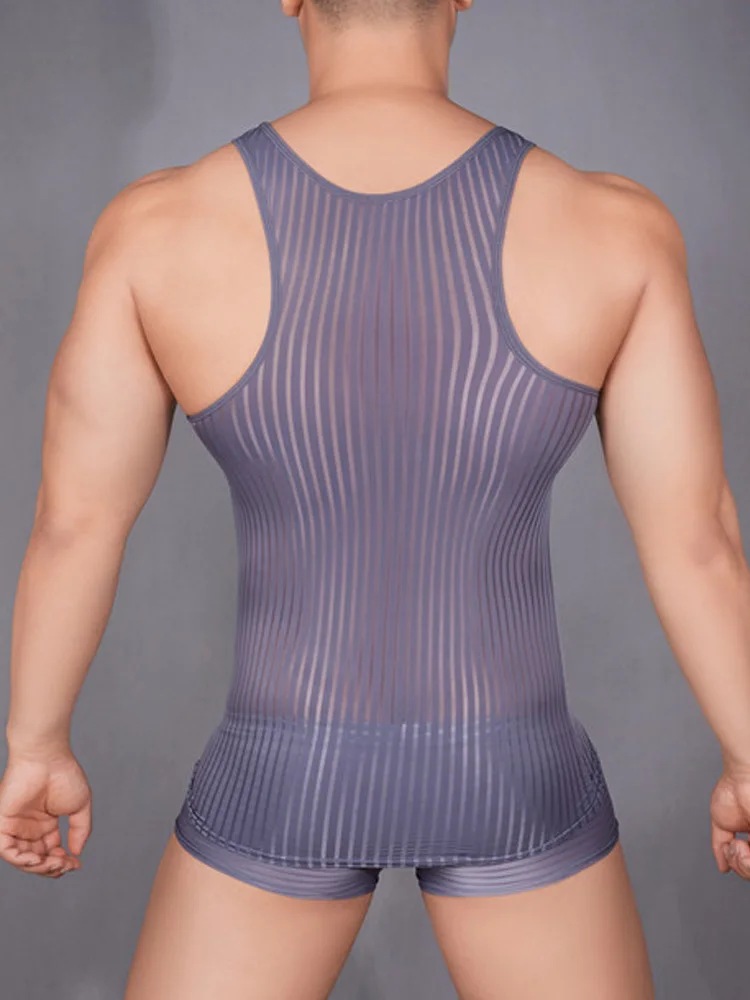 Stripe Sheer Men's Vest Sexy H - Yoga Fitness Club 리뷰 및 가격