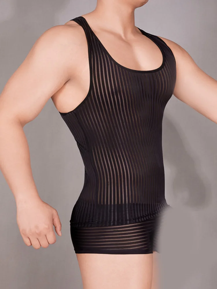 Stripe Sheer Men's Vest Sexy H - Yoga Fitness Club 리뷰 및 가격