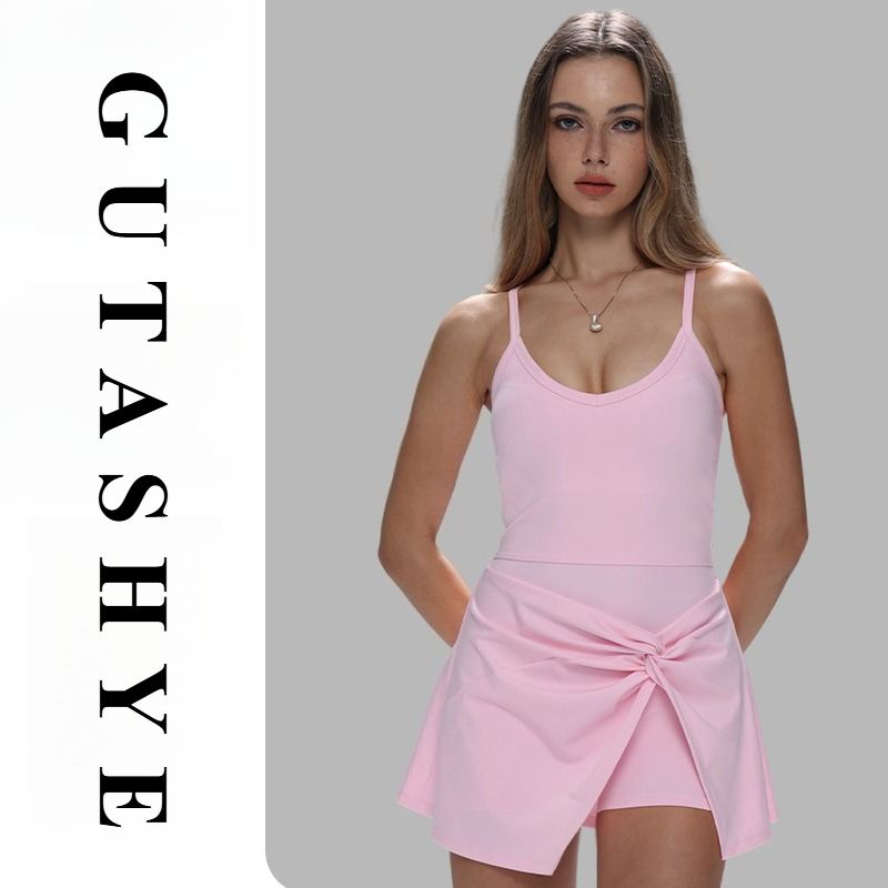 Women Spaghetti Strap Fake Two - Yoga Fitness Dress 리뷰 및 가격