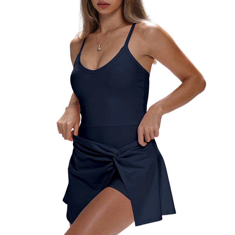 Women Spaghetti Strap Fake Two - Yoga Fitness Dress 리뷰 및 가격